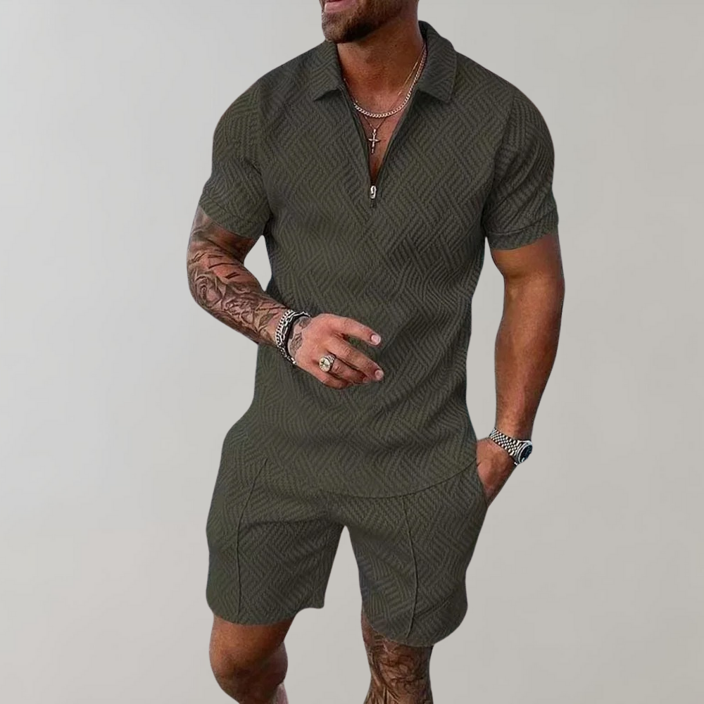 Heren zomerset – polo met rits en korte broek