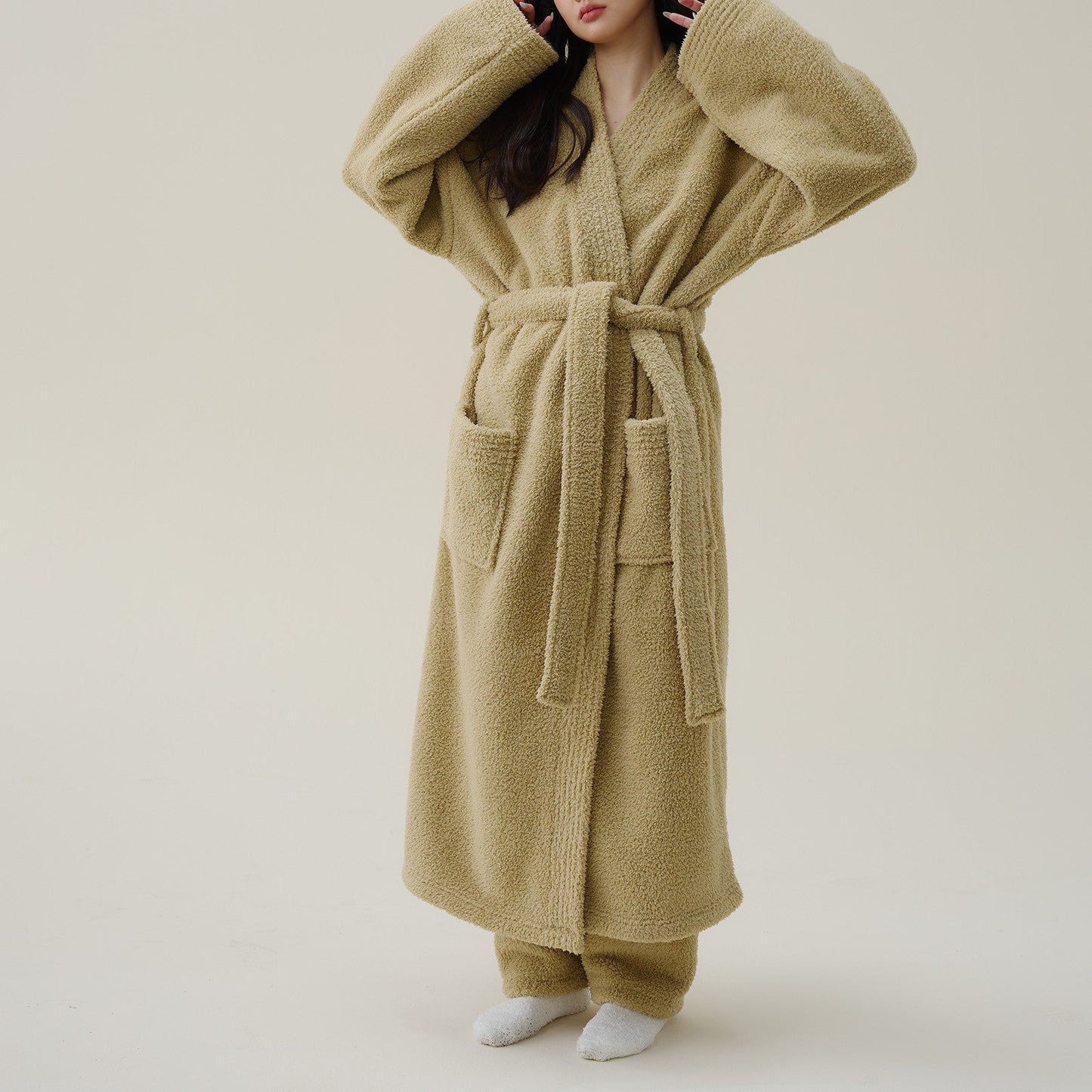 Liora Flanellen Badjas | Dikke Fleece, Kimono Pasvorm