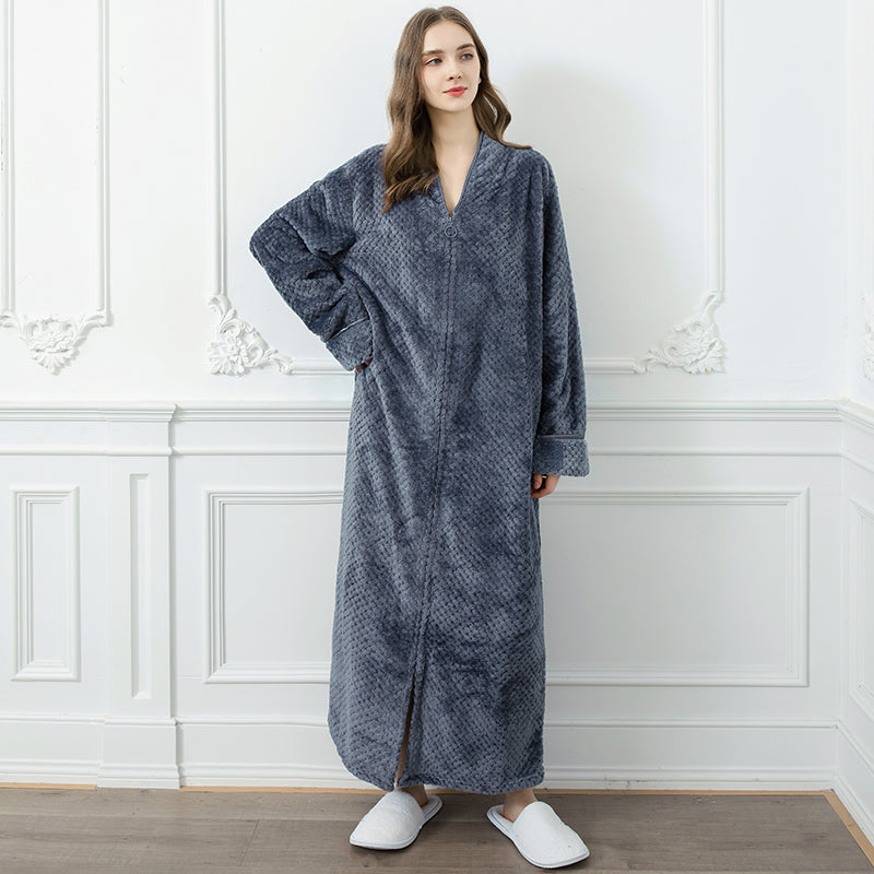 ThermoLux Badjas | Extra Lang, Flanel, Ritssluiting, Winterwarm
