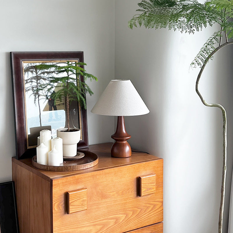 Vento Tafellamp | Walnoothouten Voet, Linnen Kap, Retro Design
