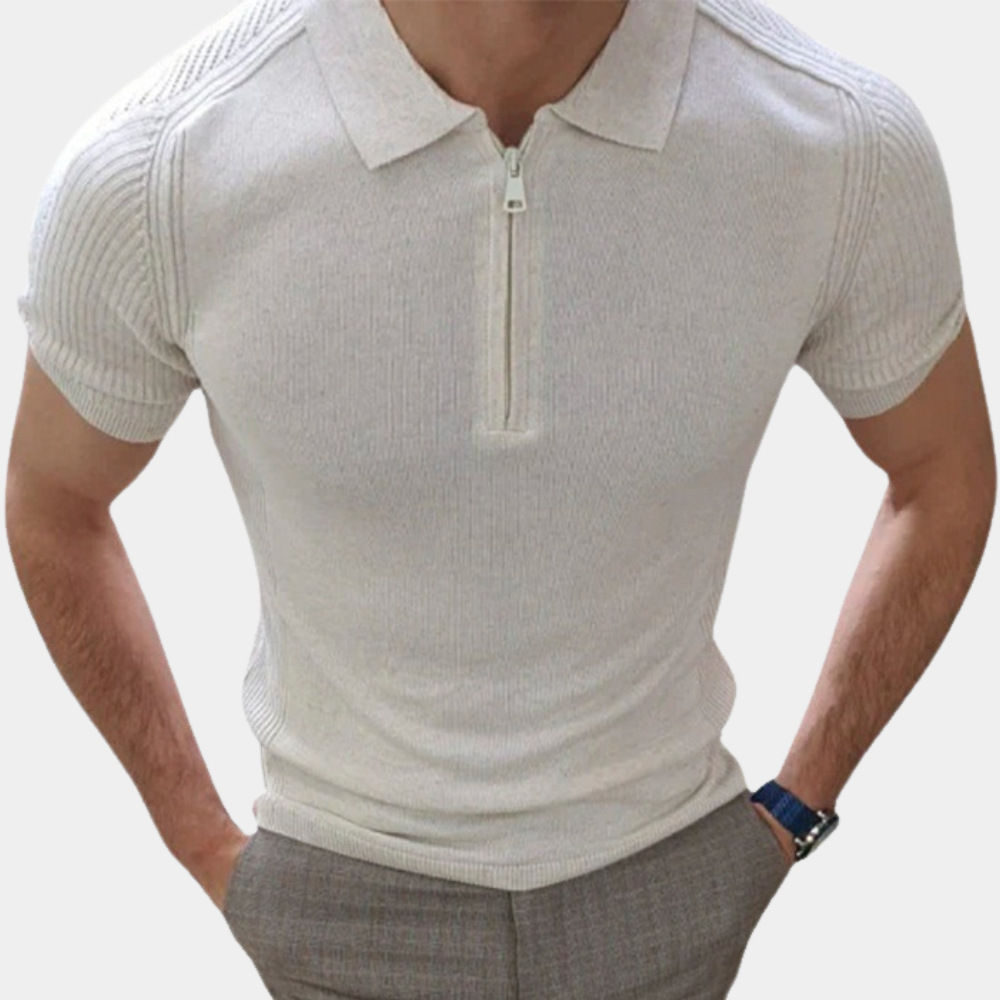 Casual heren polo met rits en patroon op de schouder