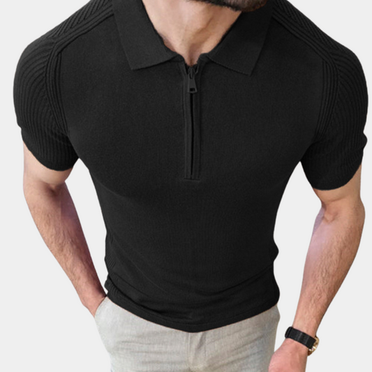 Casual heren polo met rits en patroon op de schouder