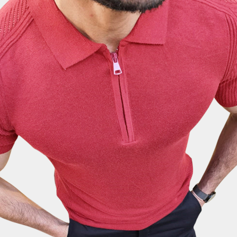 Casual heren polo met rits en patroon op de schouder