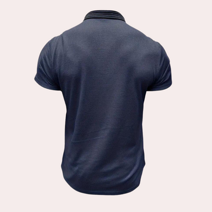 Heren polo – marineblauw met gestreepte kraag