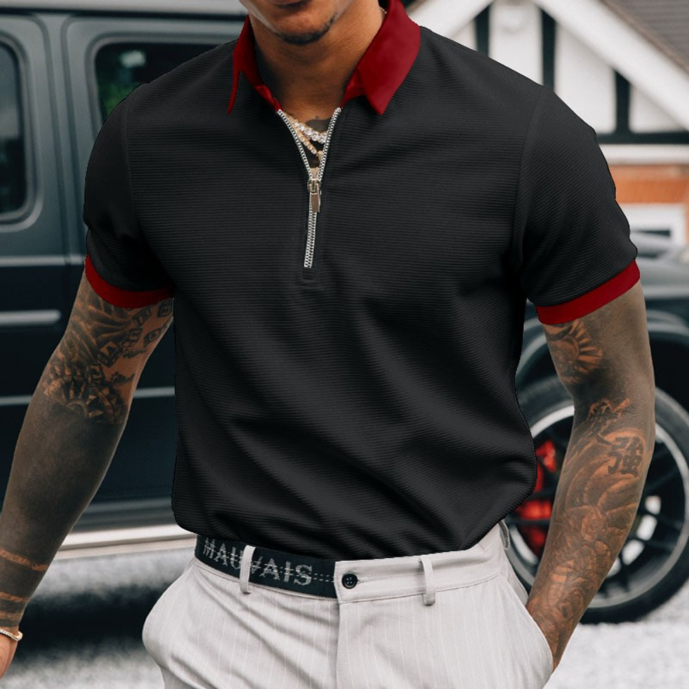 Moderne heren polo – met rits en contrasterende details