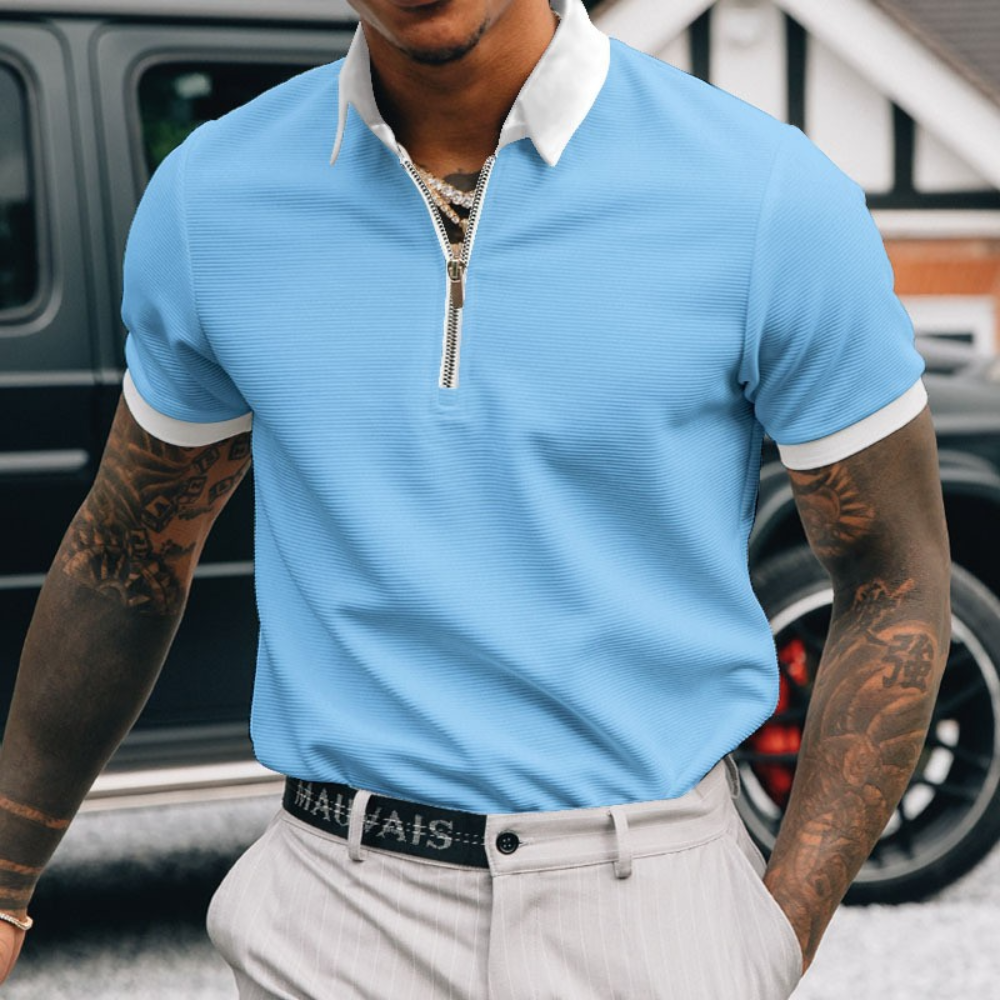 Moderne heren polo – met rits en contrasterende details