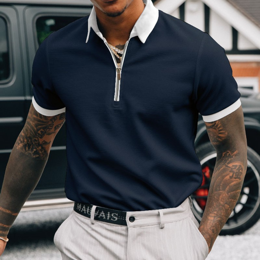 Moderne heren polo – met rits en contrasterende details