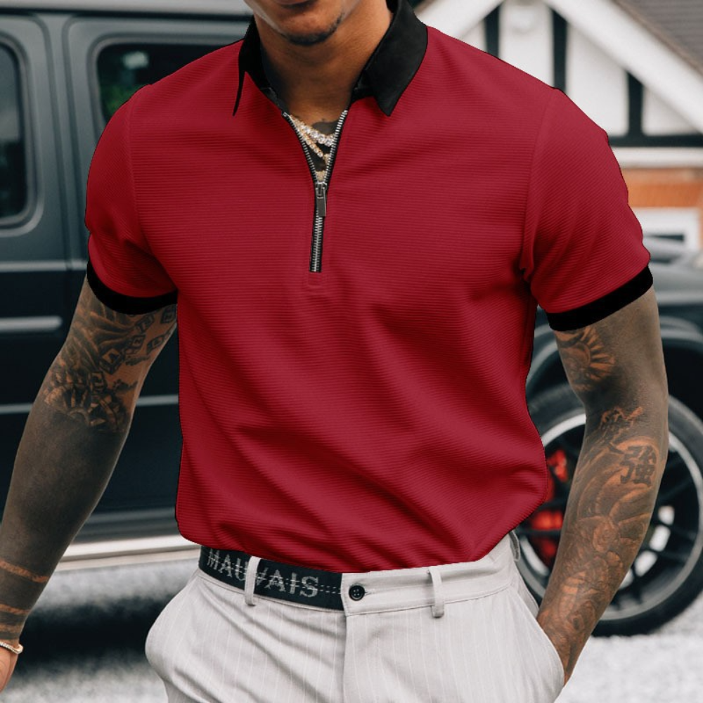 Moderne heren polo – met rits en contrasterende details