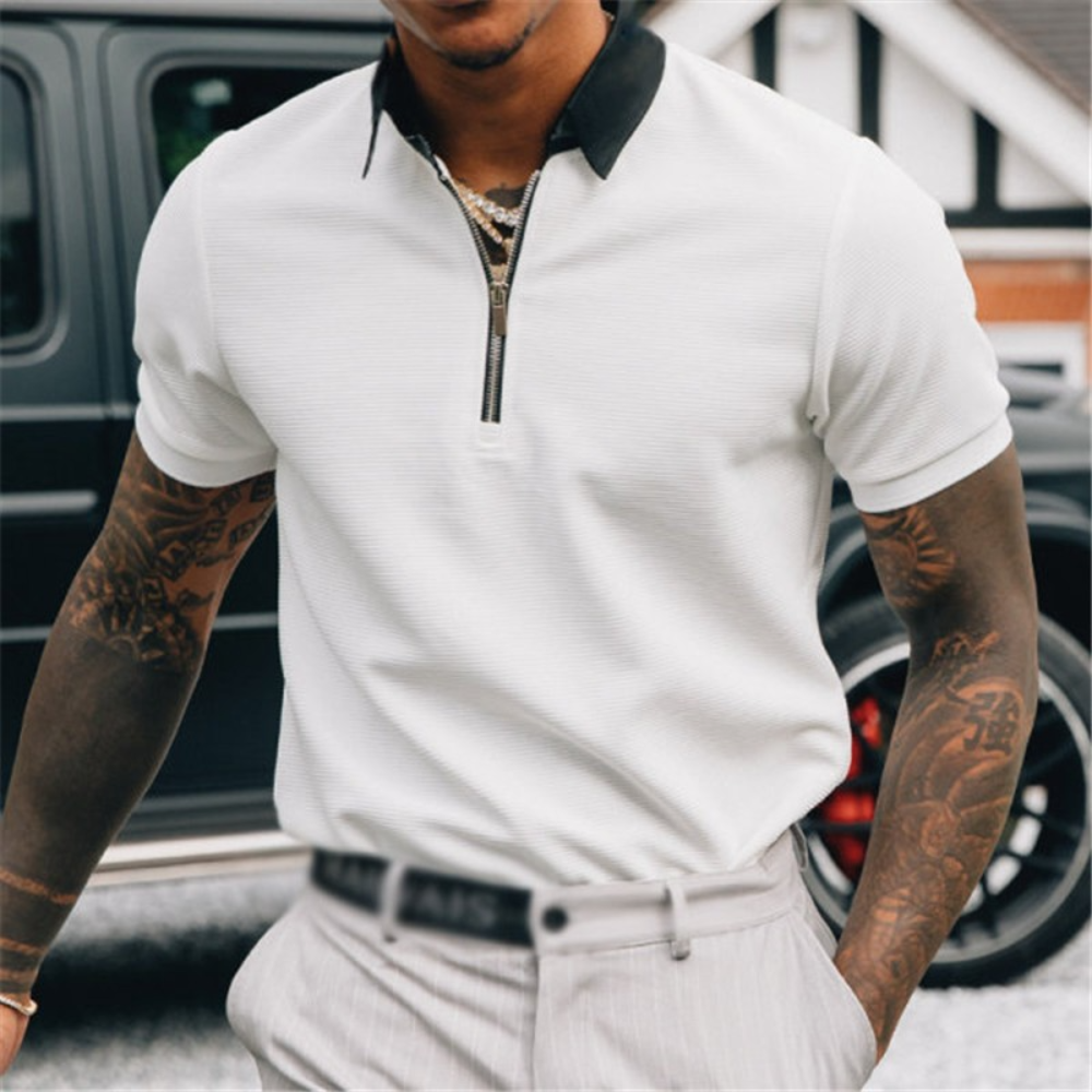 Moderne heren polo – met rits en contrasterende details