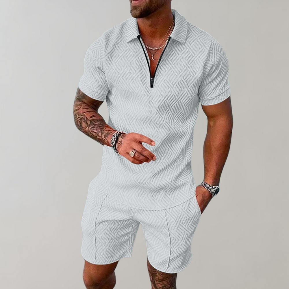 Heren zomerset – polo met rits en korte broek