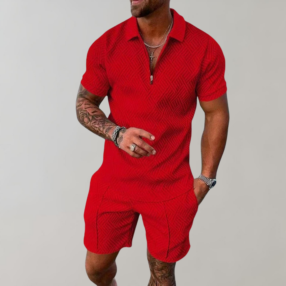 Heren zomerset – polo met rits en korte broek