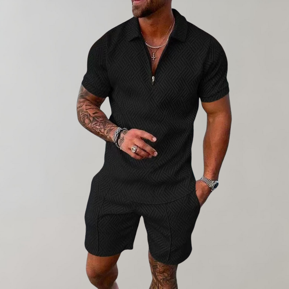 Heren zomerset – polo met rits en korte broek
