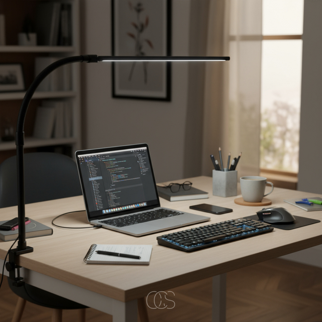 Sento Bureaulamp | Dimbaar LED, 3 Lichtkleuren, Zwanenhals, Metalen Klem