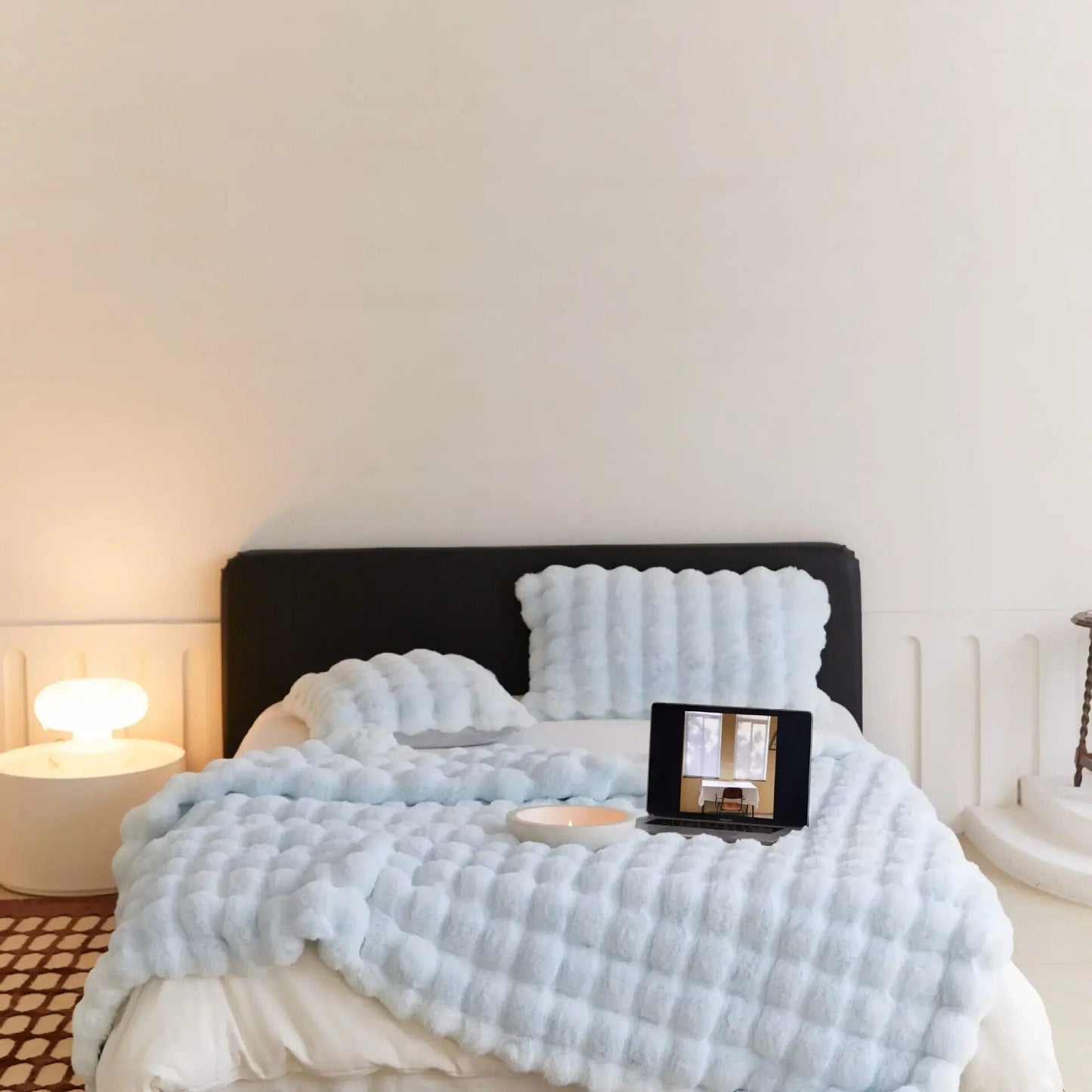 Sento Pluche Plaid | Zacht, Lichtbruin, Beige, Wit, Hemelsblauw, 100-230 cm