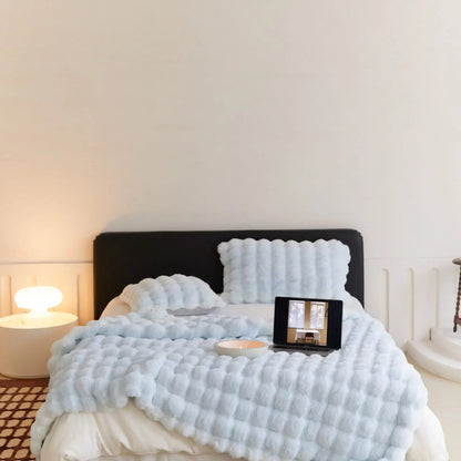 Sento Pluche Plaid | Zacht, Lichtbruin, Beige, Wit, Hemelsblauw, 100-230 cm