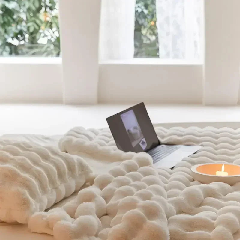 Sento Pluche Plaid | Zacht, Lichtbruin, Beige, Wit, Hemelsblauw, 100-230 cm