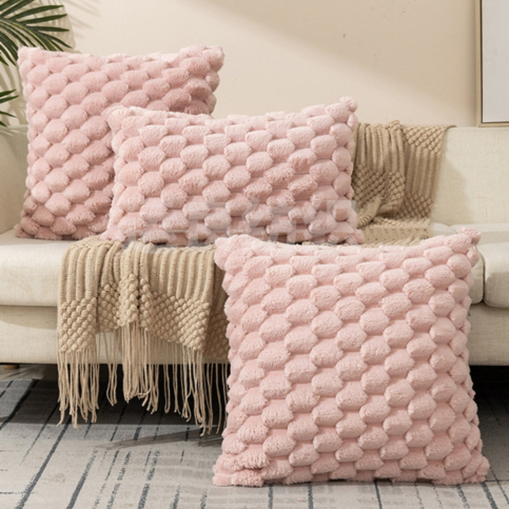 Sora Kussenhoes 50x50 | 3D Textuur, Katoen-Polyester, Roze voor Bank Kussens