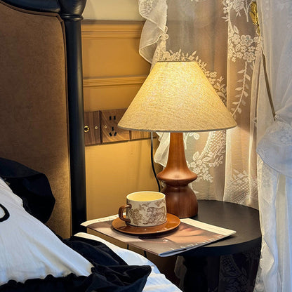 Vento Tafellamp | Walnoothouten Voet, Linnen Kap, Retro Design
