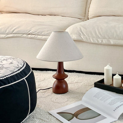 Vento Tafellamp | Walnoothouten Voet, Linnen Kap, Retro Design