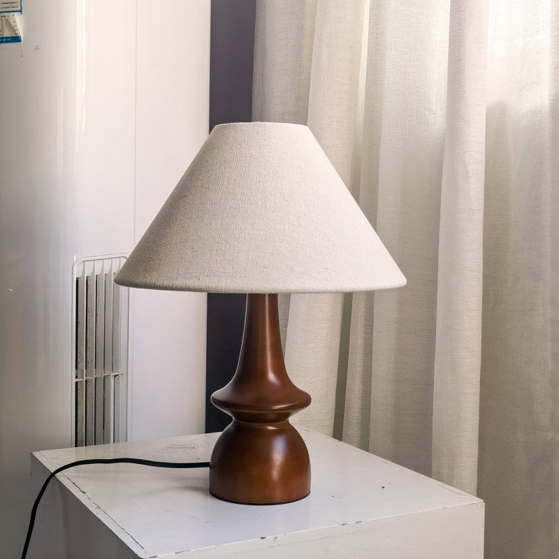 Vento Tafellamp | Walnoothouten Voet, Linnen Kap, Retro Design