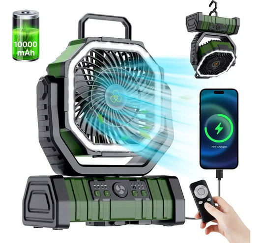 Draagbare campingventilator met LED-licht – koel blijven zonder stroom