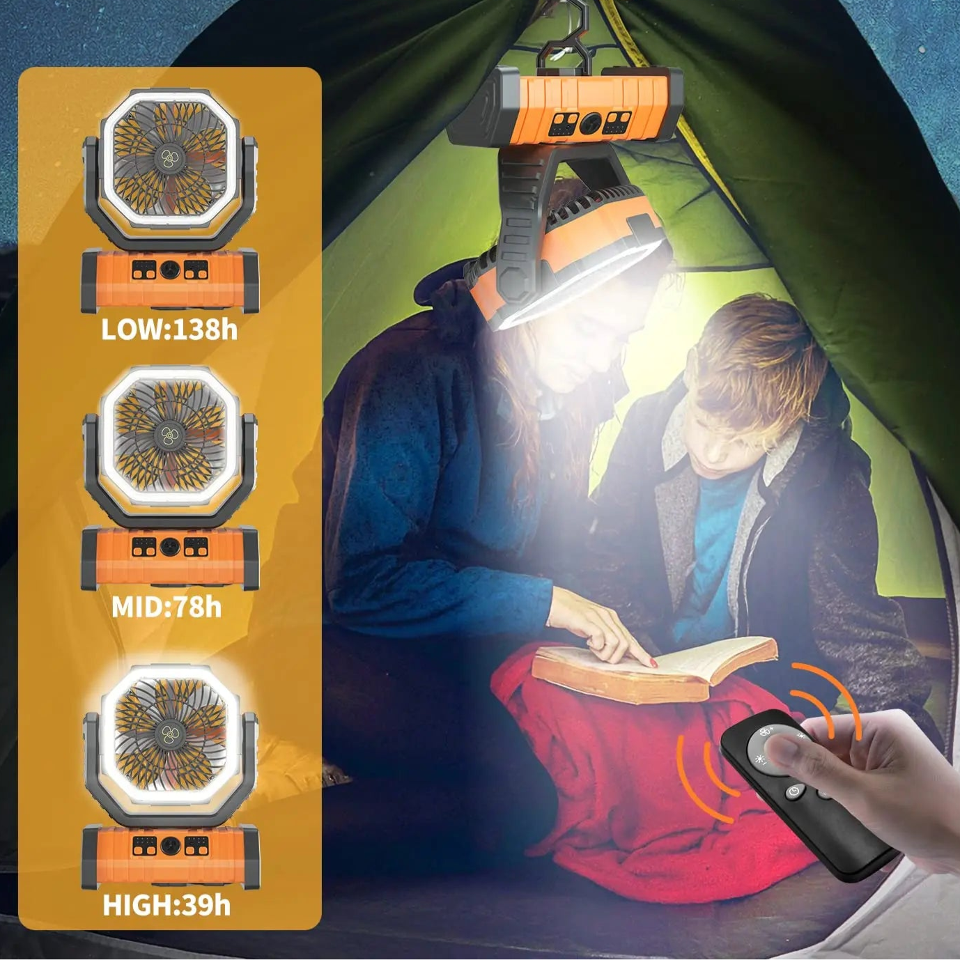 Draagbare campingventilator met LED-licht – koel blijven zonder stroom