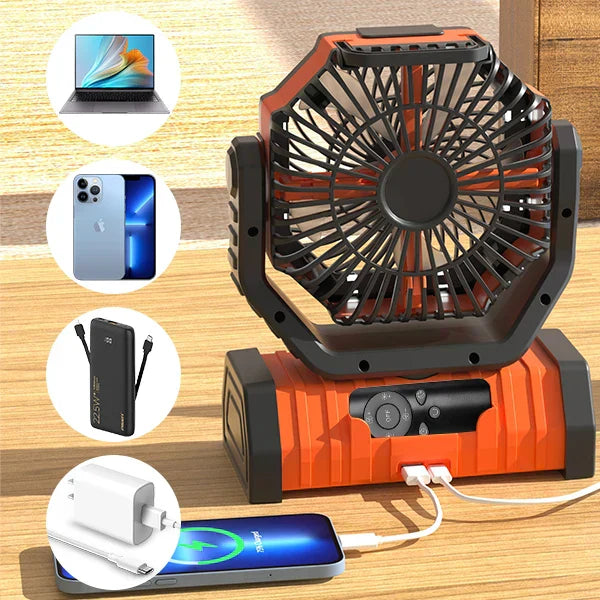 Draagbare campingventilator met LED-licht – koel blijven zonder stroom