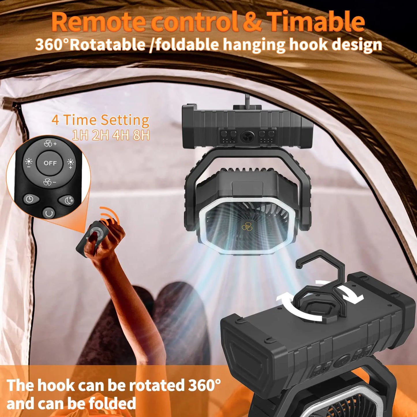 Draagbare campingventilator met LED-licht – koel blijven zonder stroom